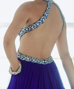 Formal Gowns Tiffany Designs - 46028 Crystal Crusted Halter Long Evening Gown With Cutouts