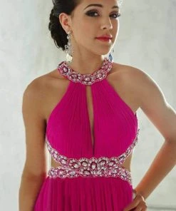 Formal Gowns Tiffany Designs - 46028 Crystal Crusted Halter Long Evening Gown With Cutouts