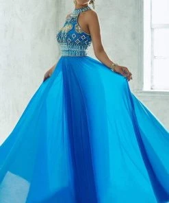 Tiffany Designs - 46032 Stylish Bead-Embellished Halter Gown With Sheer Layering Formal Gowns