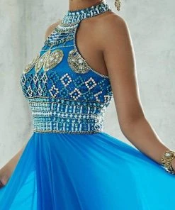 Tiffany Designs - 46032 Stylish Bead-Embellished Halter Gown With Sheer Layering Formal Gowns