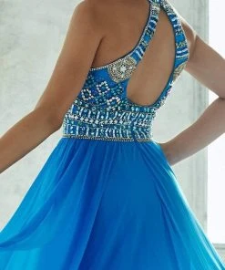 Tiffany Designs - 46032 Stylish Bead-Embellished Halter Gown With Sheer Layering Formal Gowns