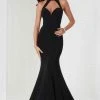 Tiffany Designs - 46114 Halter Jersey Trumpet Dress With Cutouts