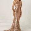 Formal Gowns Tiffany Designs Sequined Bateau Neck Trumpet Dress 16292