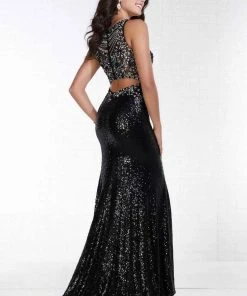Formal Gowns Tiffany Designs - Sequined Halter Sheath Evening Gown 16298 - 1 Pc Black In Size 4 Available