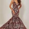 Tiffany Designs - Sequined Trumpet Prom Dress 16361 - 1 Pc Wine/Gold In Size 10 Available
