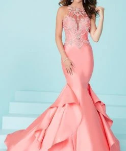 Tiffany Homecoming - 16245 Extravagant Beaded Illusion Neck Mermaid Dress 1 Pc Gunmetal/AB In Size 4 Available Formal Gowns