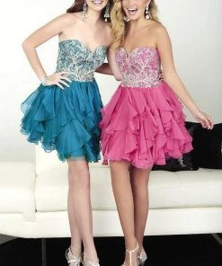 Cocktail Dresses Tiffany Homecoming - 27076 Embroidered Strapless Lace Ruffled Cocktail Dress