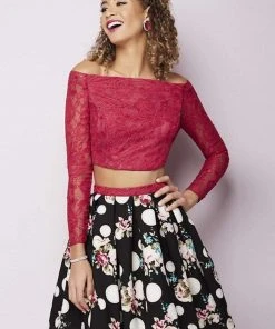 Tiffany Homecoming - 27123 Two Piece Lace Off-Shoulder Dress Cocktail Dresses