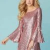 Tiffany Homecoming - 27153 Long Bell Sleeve Sequined A-Line Dress