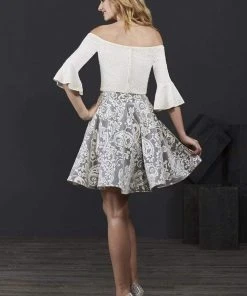 Tiffany Homecoming - 27204 Two Piece Bell Sleeve Brocade A-line Dress