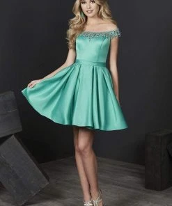 Cocktail Dresses Tiffany Homecoming - 27205 Beaded Off-Shoulder Satin A-line Dress