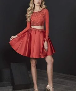 Cocktail Dresses Tiffany Homecoming - 27215 Two-Piece Long Sleeve Jewel Studded Dress