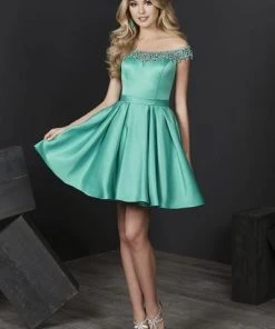 Tiffany Homecoming - Beaded Off-Shoulder Satin A-line Dress 27205 - 1 Pc Mermaid In Size 0 Available Cocktail Dresses