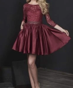 Cocktail Dresses Tiffany Homecoming - Lace Quarter Length Sleeves A-Line Cocktail Dress 27202 - 1 Pc Burgundy In Size 2 Available