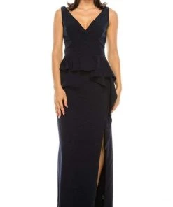 Vince Camuto - VC8M7568 V Neck Peplum Long Dress