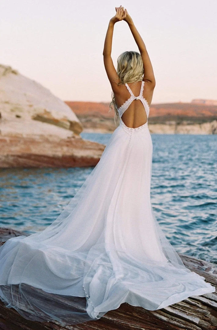 Wilderly Bride By Allure Bridals - Lace V-Neck A-Line Gown F194 - 1 Pc Sand/Champagne/Ivory In Size 10 Available Long Dresses 6 Wilderly Bride By Allure Bridals - Lace V-Neck A-Line Gown F194 - 1 Pc Sand/Champagne/Ivory In Size 10 Available Long Dresses