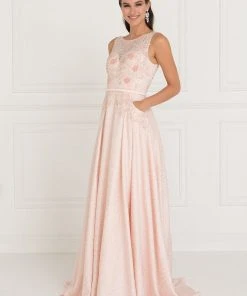 Elizabeth K - GL1545 Jacquard Illusion Appliqued A-Line Gown