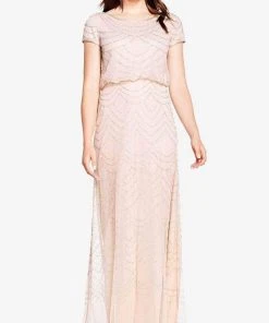 Adrianna Papell 191916100 - Cap Sleeve Beaded Mesh Evening Dress