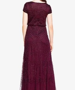 Adrianna Papell 191916100 - Cap Sleeve Beaded Mesh Evening Dress