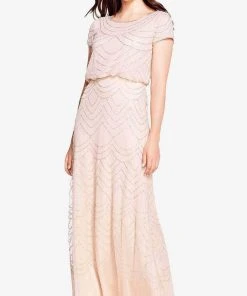 Adrianna Papell 191916100 - Cap Sleeve Beaded Mesh Evening Dress