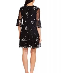 Adrianna Papell - AP1D103148 Floral Embroidered V-neck A-line Dress