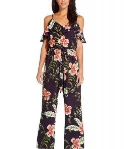 Adrianna Papell - AP1D103372 Floral Print V-neck Jumpsuit