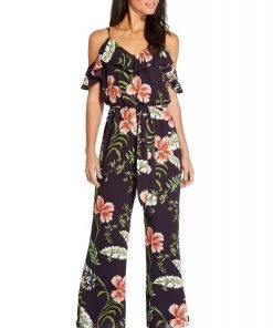 Adrianna Papell - AP1D103372 Floral Print V-neck Jumpsuit