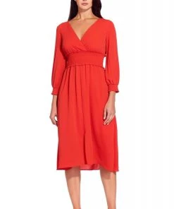 Adrianna Papell - AP1D103500 Long Sleeve V-neck Ruched A-line Dress