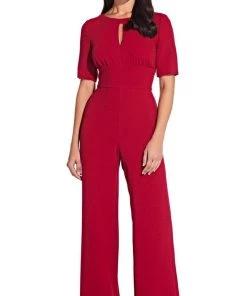 Adrianna Papell - AP1D103537 Bateau Guaze Crepe Wide Leg Jumpsuit