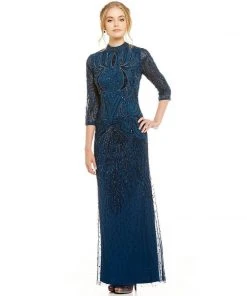 Adrianna Papell AP1E200282 Quarter Sleeve Embellished Long Dress