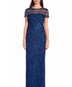 Adrianna Papell - AP1E205064 Short Sleeve Sheer Shoulders Sequin Dress 11 Adrianna Papell - AP1E205064 Short Sleeve Sheer Shoulders Sequin Dress