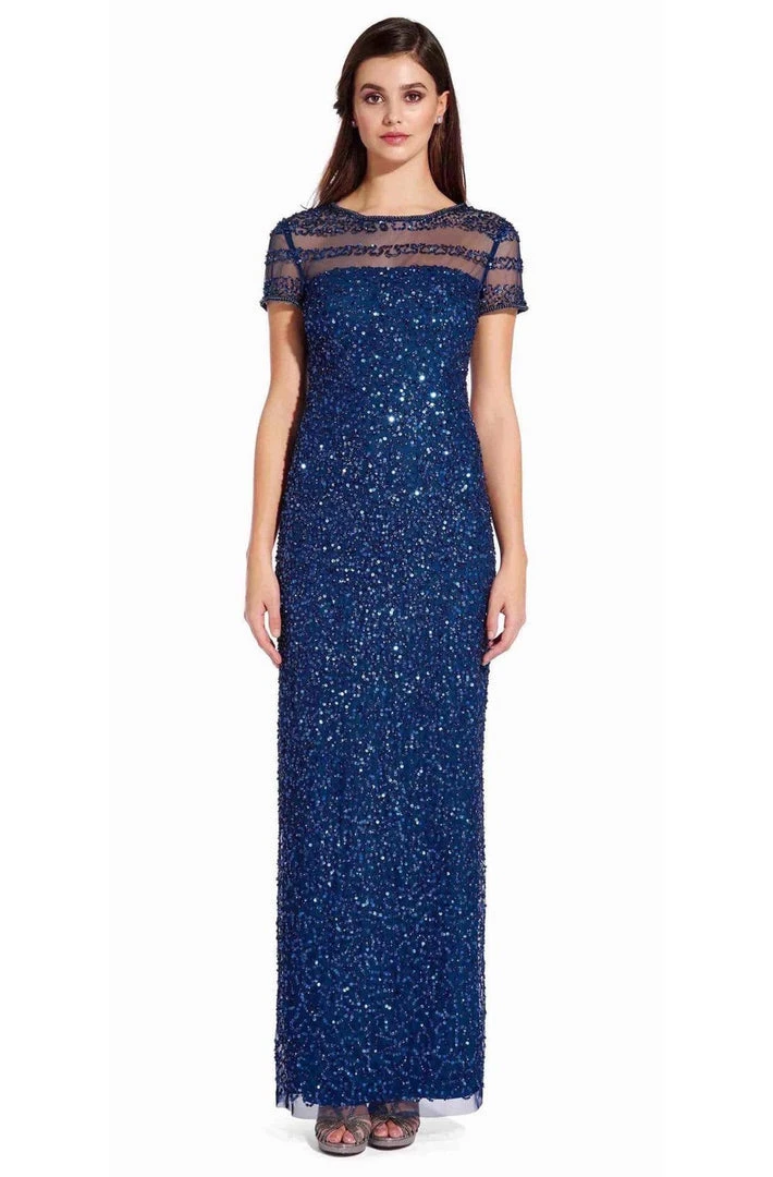 Adrianna Papell - AP1E205064 Short Sleeve Sheer Shoulders Sequin Dress 6 Adrianna Papell - AP1E205064 Short Sleeve Sheer Shoulders Sequin Dress