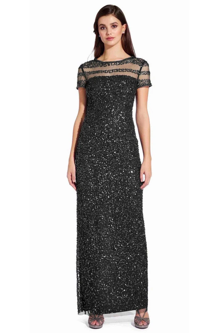 Adrianna Papell - AP1E205064 Short Sleeve Sheer Shoulders Sequin Dress 5 Adrianna Papell - AP1E205064 Short Sleeve Sheer Shoulders Sequin Dress