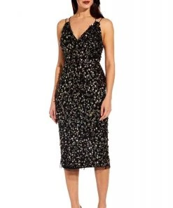 Adrianna Papell - AP1E205373 Embellished V-neck Fitted Dress