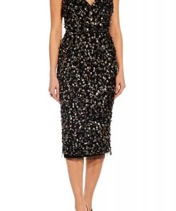 Adrianna Papell - AP1E205373 Embellished V-neck Fitted Dress 11 Adrianna Papell - AP1E205373 Embellished V-neck Fitted Dress