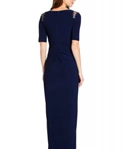 Adrianna Papell - AP1E205409 Embellished V-neck Jersey Sheath Dress