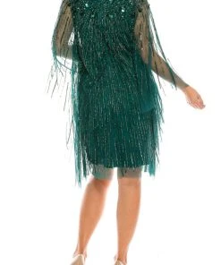 Adrianna Papell AP1E205532 - Fringed Batwing Sleeved Short Dress