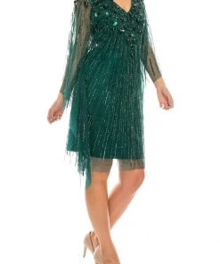 Adrianna Papell AP1E205532 - Fringed Batwing Sleeved Short Dress