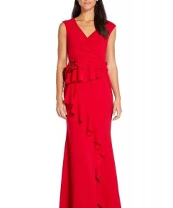Adrianna Papell - AP1E205621 V-neck Ruffle Crepe Sheath Dress