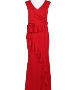 Adrianna Papell - AP1E205621 V-neck Ruffle Crepe Sheath Dress