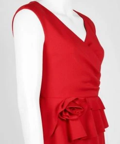 Adrianna Papell - AP1E205621 V-neck Ruffle Crepe Sheath Dress