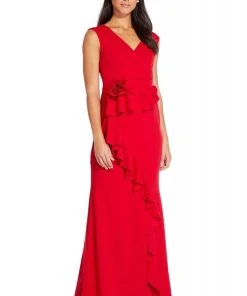 Adrianna Papell - AP1E205621 V-neck Ruffle Crepe Sheath Dress