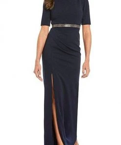 Adrianna Papell - AP1E205720 Bateau Embellished Crepe Sheath Dress