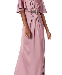 Adrianna Papell AP1E205725 - Cape Sleeved Long Satin Forma Dress