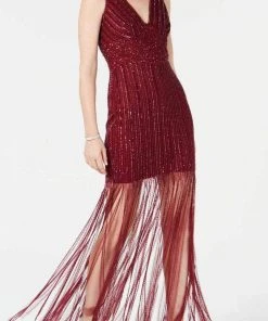 Adrianna Papell AP1E205861 - Sleeveless Beaded Fringed Hem Dress