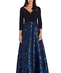 Adrianna Papell - AP1E206803 Floral Print Jacquard A-line Dress