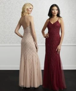 Adrianna Papell Platinum - 40225 Crosshatch Bead Pattern Trumpet Gown