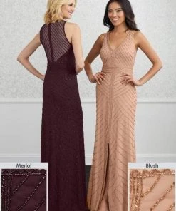 Adrianna Papell Platinum - 40230 Beaded V-Neck Dress With Slit