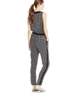 Adrianna Papell Sleeveless Crossover Graphic Jumpsuit 16PD10320 - 1 Pc Ivory Black In Size 8 Available