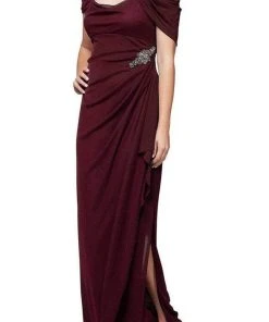 Alex Evenings - 132902 Jewel Accent Waist Cold Shoulder Mesh Dress